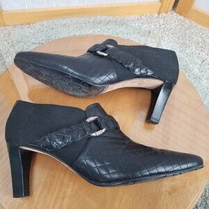 Black Leather Heeled Ankle Boots Brighton Roman Made in Brazil Square Toe Size 9